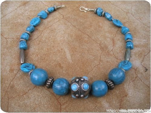 Collier fausse turquoise et perles indiennes